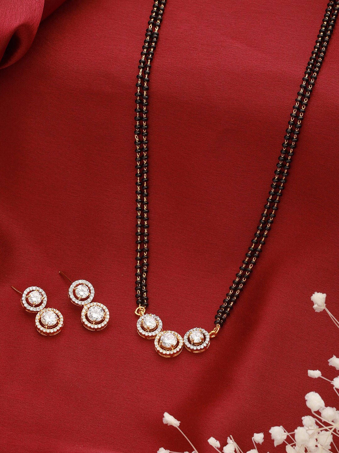 Saraf RS Jewellery Gold Plated Zircon Studded Mangalsutra Chain Minimal Jewellery Set