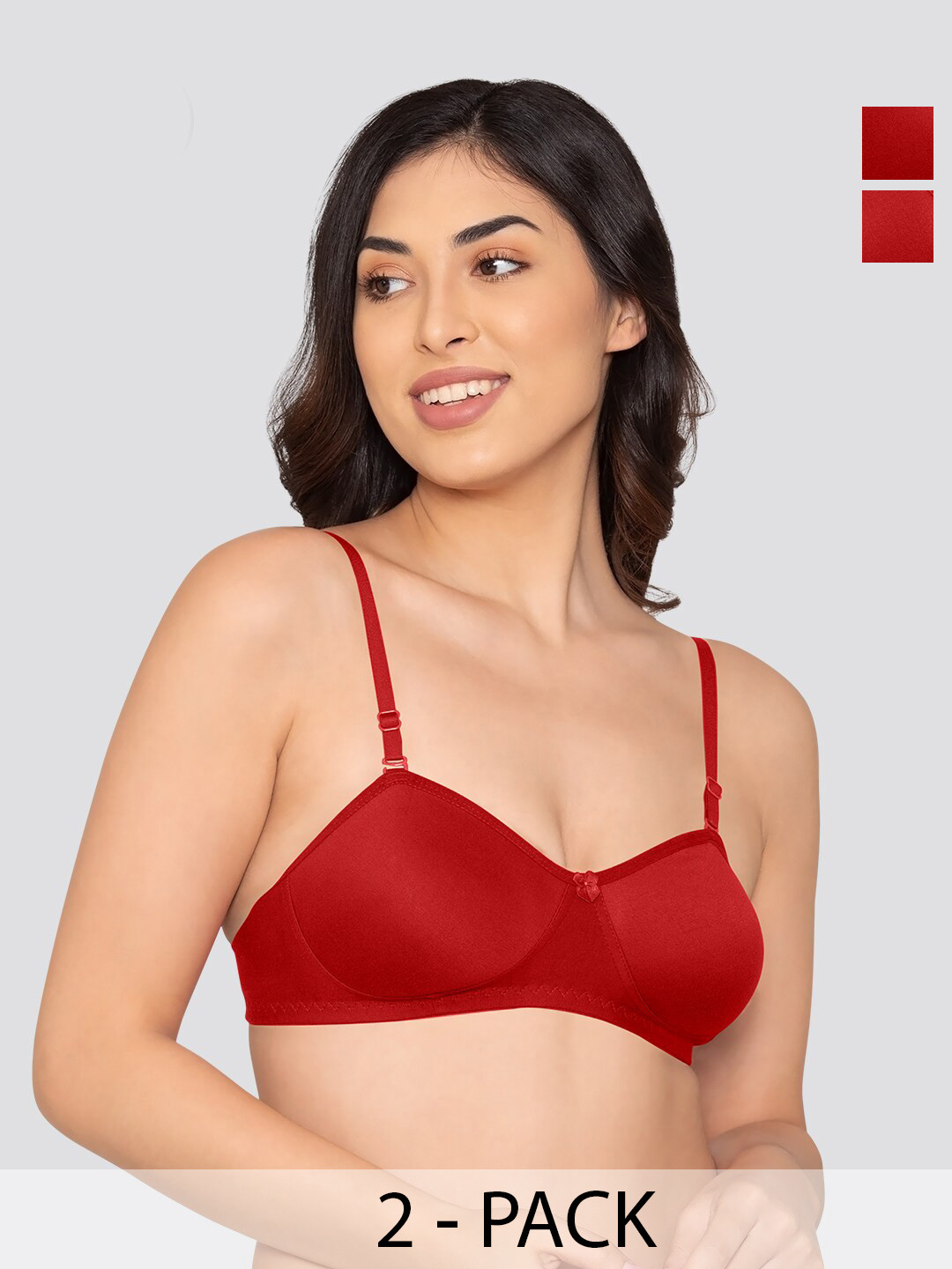 K LINGERIE Pack of 2 Roxy Multiway Straps Demi Cup Balconette Bra RD-RD