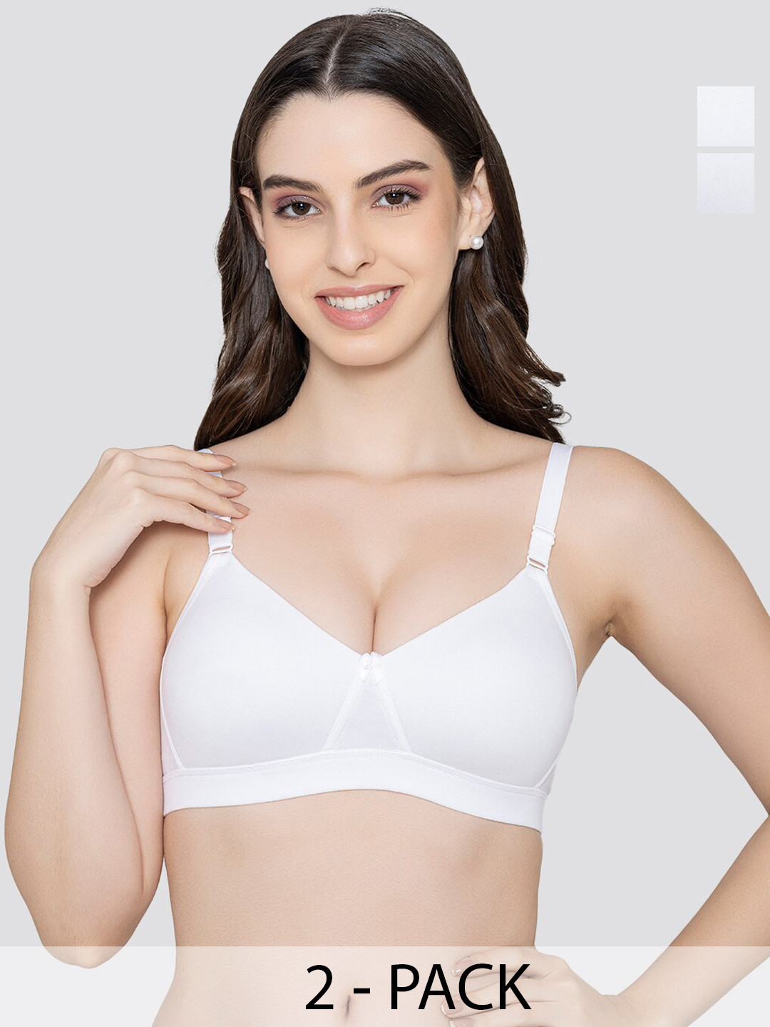 K LINGERIE Pack of 2 Tessa Full Support Seamless Padded Cups Designer Bra WHT-WHT