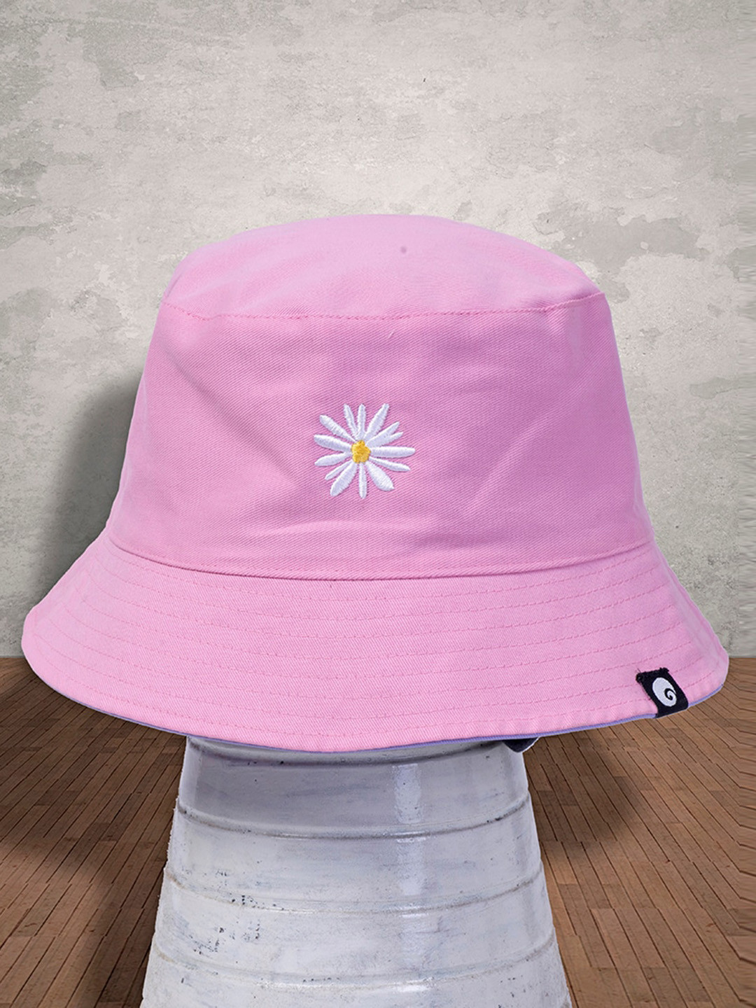 Omtex Unisex Pink Embroidered Cotton Bucket Hat