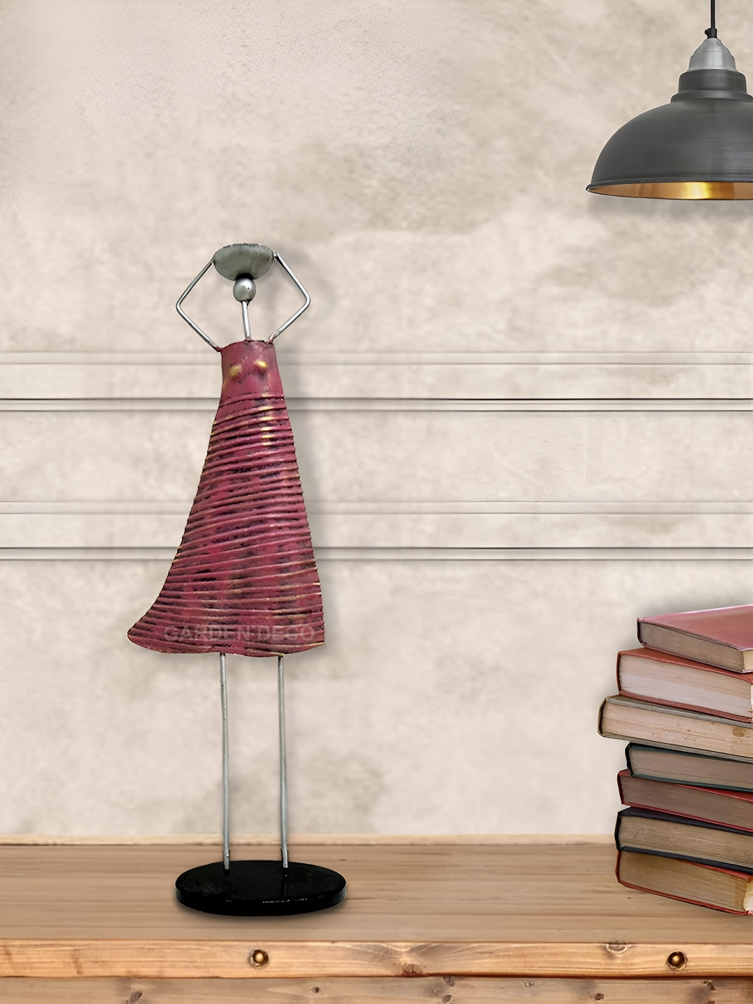 Garden Deco Tribal Lady Worker Red Metal Metallic Living Room Hand-Crafted Medium Showpiece - 20.9 Inches