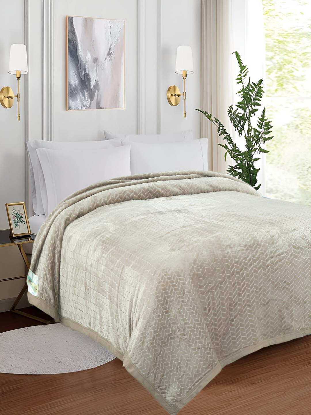 GAPU & BALY Beige AC Room 300 GSM Double Bed Blanket