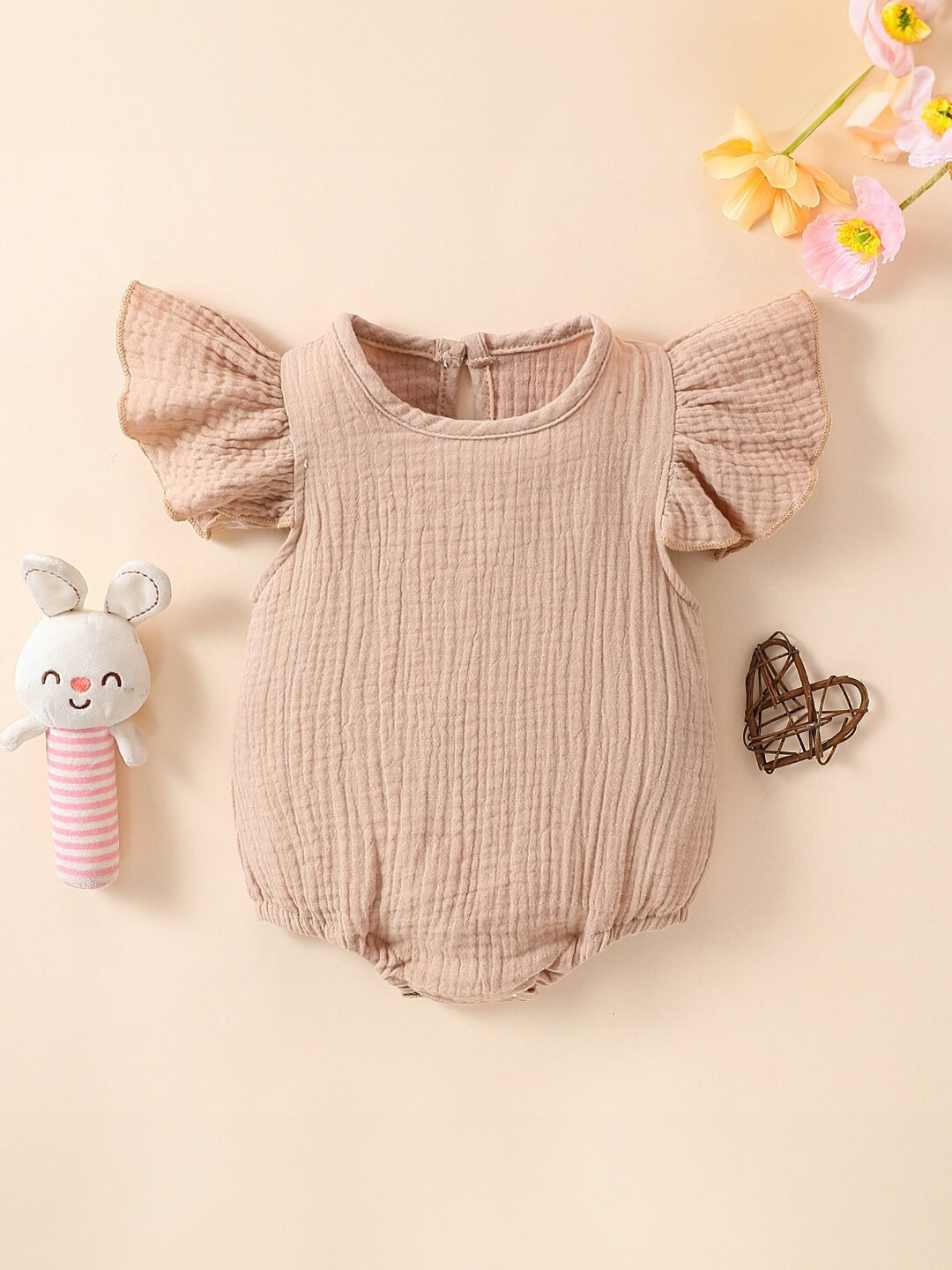 StyleCast Infant Girls Khaki Flutter Sleeves Bodysuit