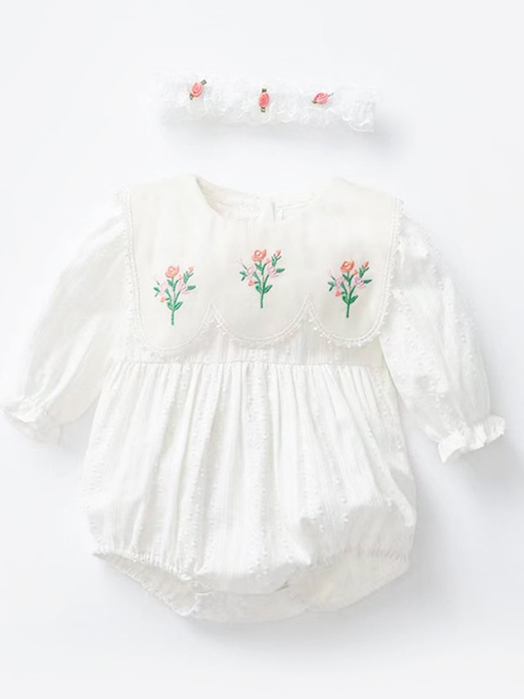 StyleCast Infant  Girls White Embroidered Pure Cotton Bodysuit With Hair band