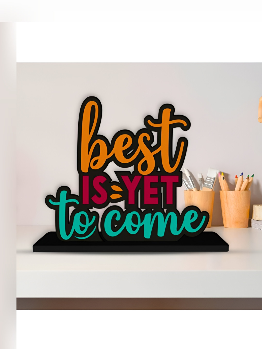 Phirki Studio Best is Yet To Come Sea Green Wood Natural Living Room Medium Showpiece - 5.9 Inches