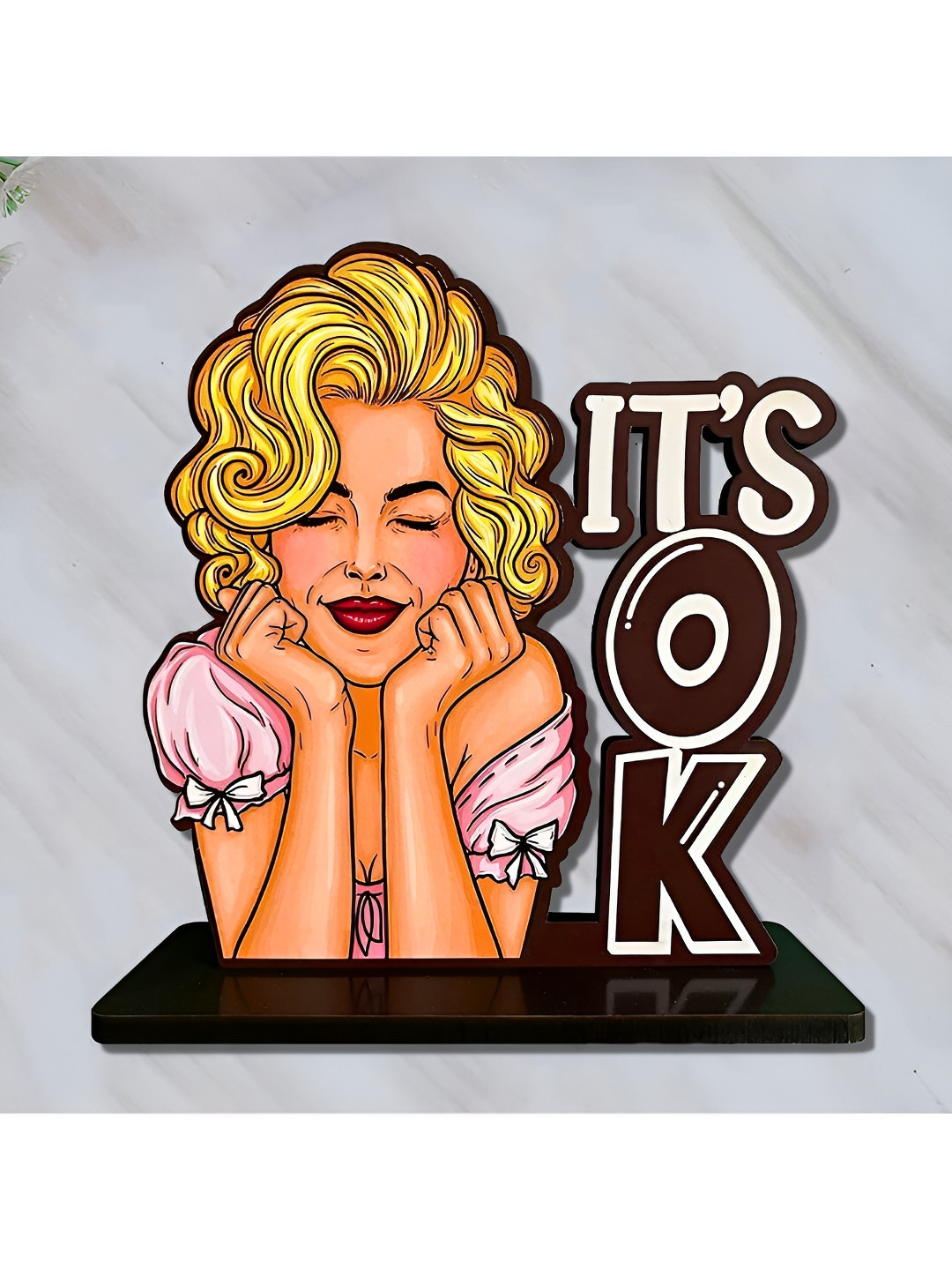 Phirki Studio It'S Ok Motivational Quotes Beige Wood Natural Home Office Small Showpiece - 5.8 Inches