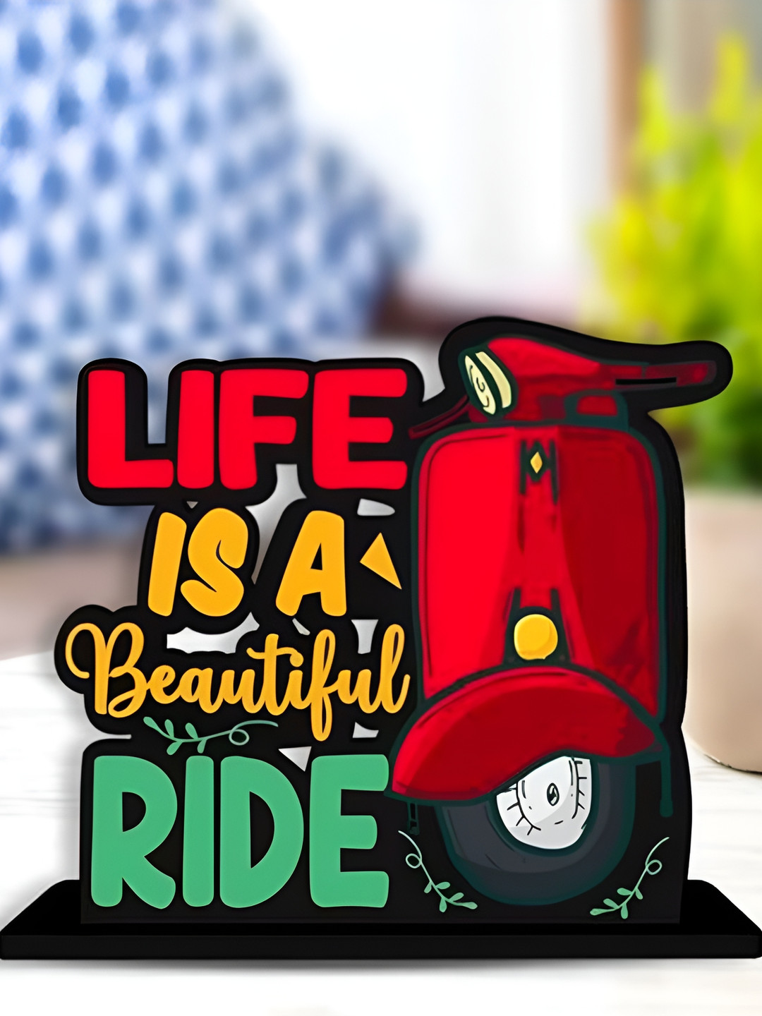 Phirki Studio Life is A Beautiful Ride Motivational Quotes Red Wood Natural Home Office Small Showpiece - 5.8 Inches