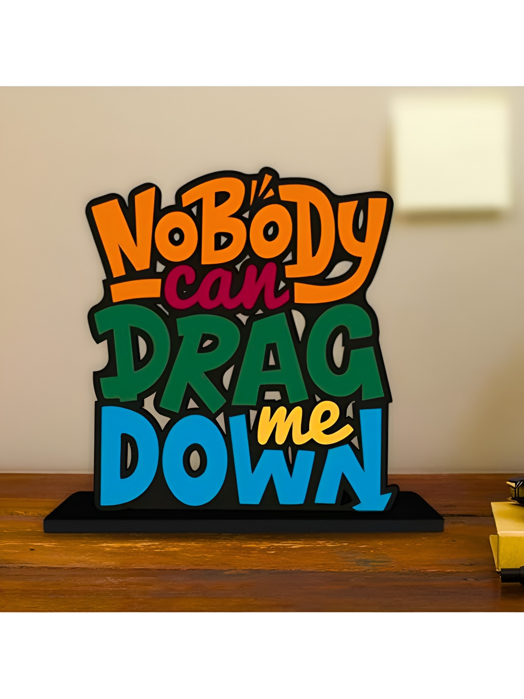 Phirki Studio Motivational Quote Blue Wood Natural Living Room Medium Showpiece - 5.9 Inches