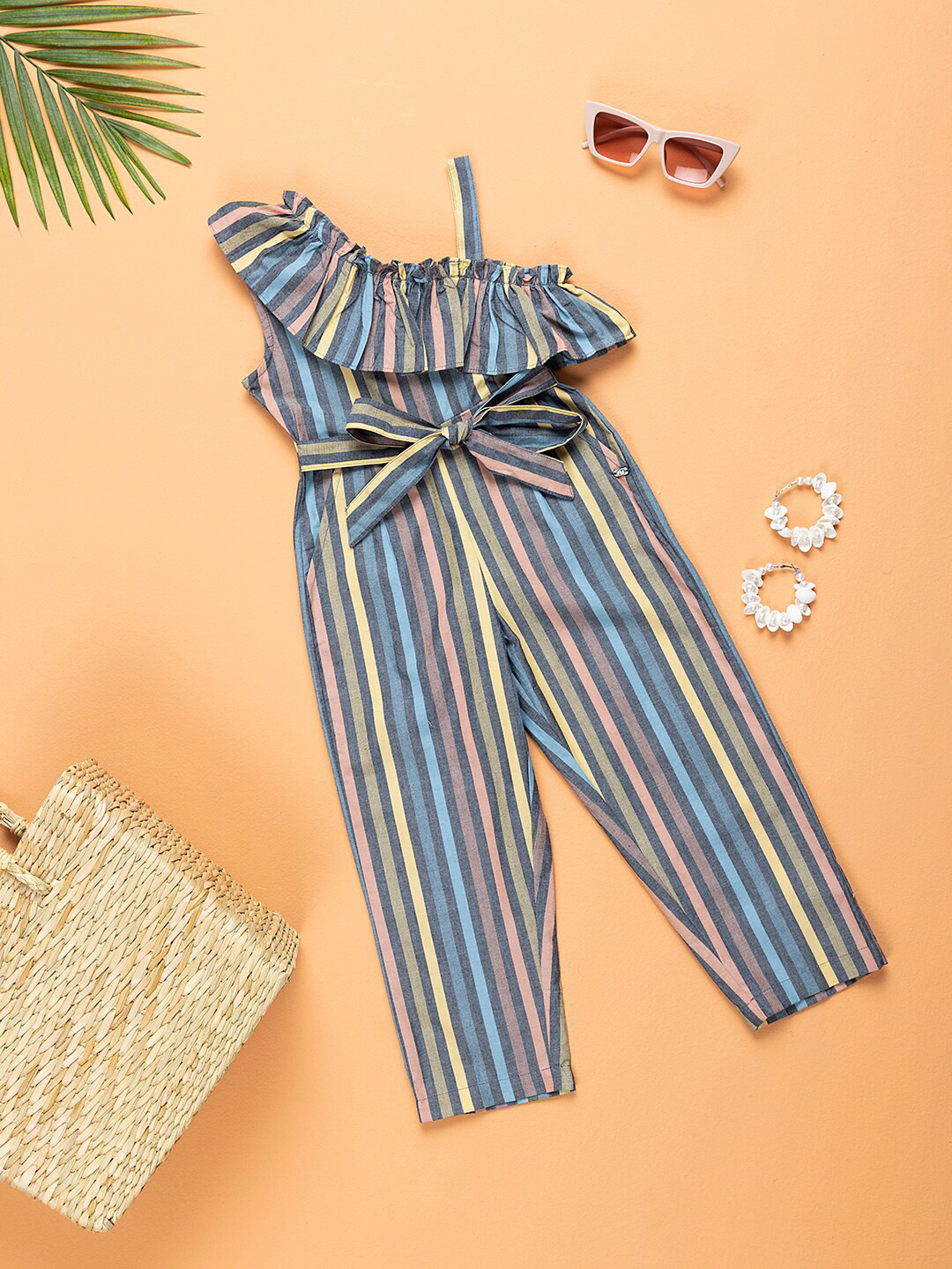 Purple United Kids Girls Striped Basic Jumpsuit