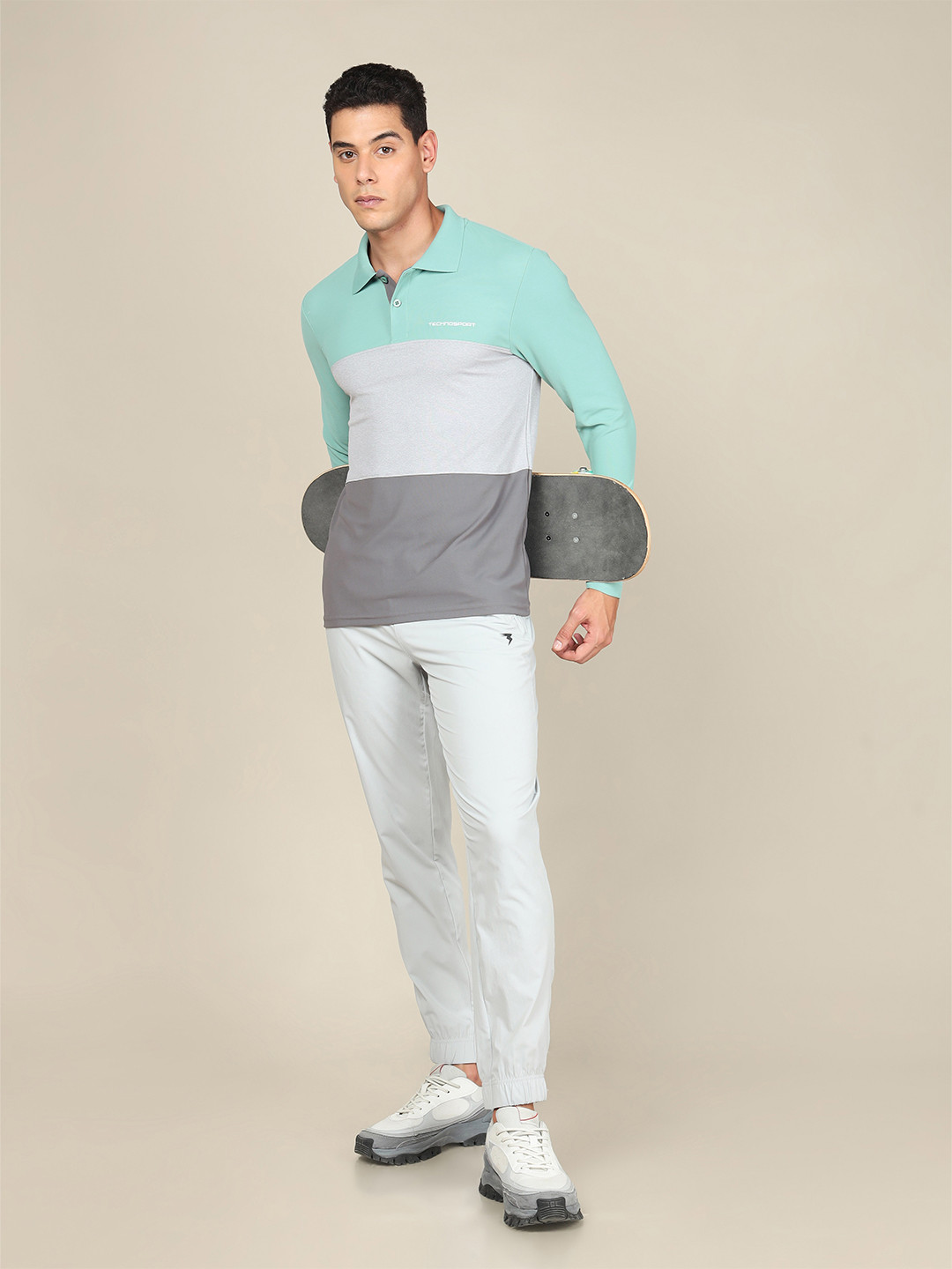 Technosport Colorblock Polo Collar Slim Fit T-shirt