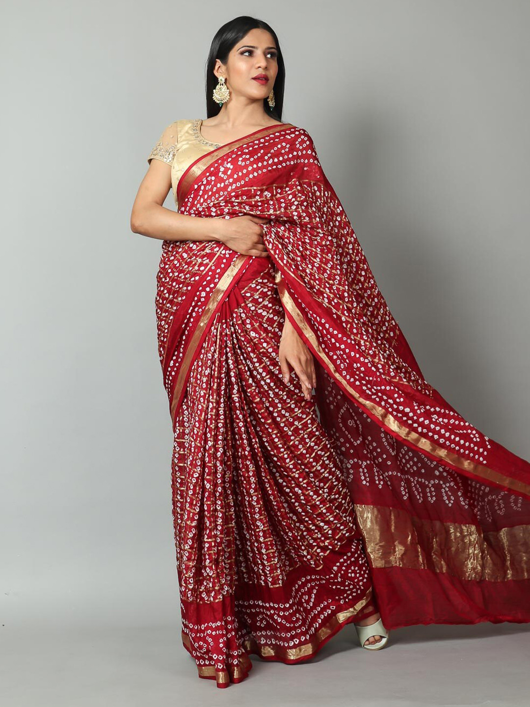 Kishori Sarees Bandhani Zari Saree