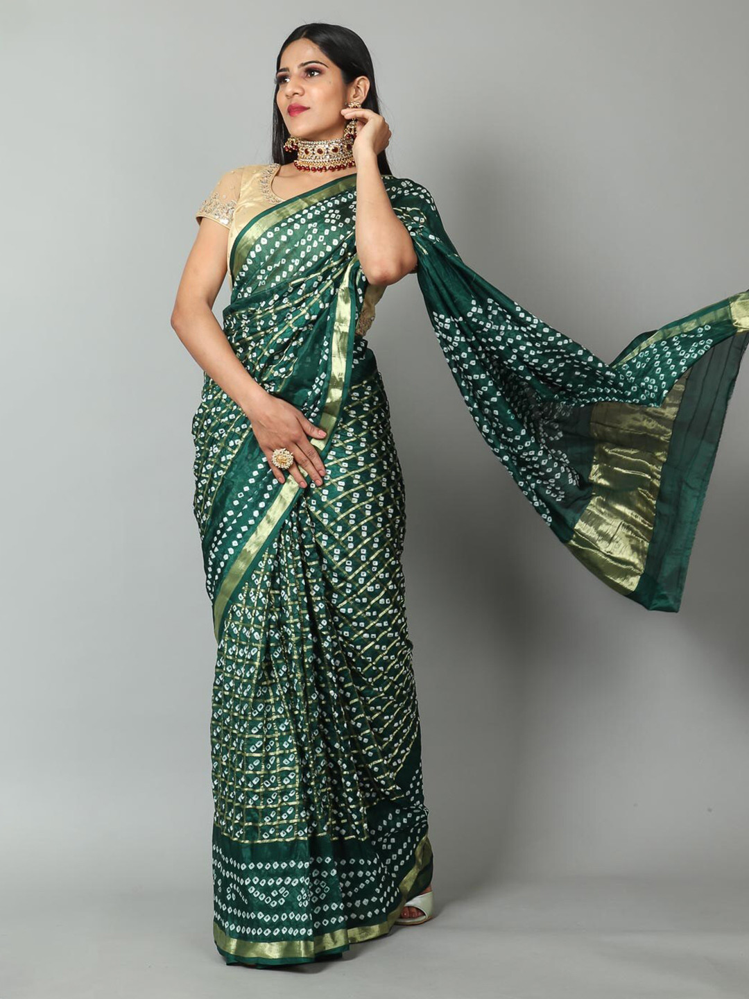 Kishori Sarees Bandhani Zari Saree