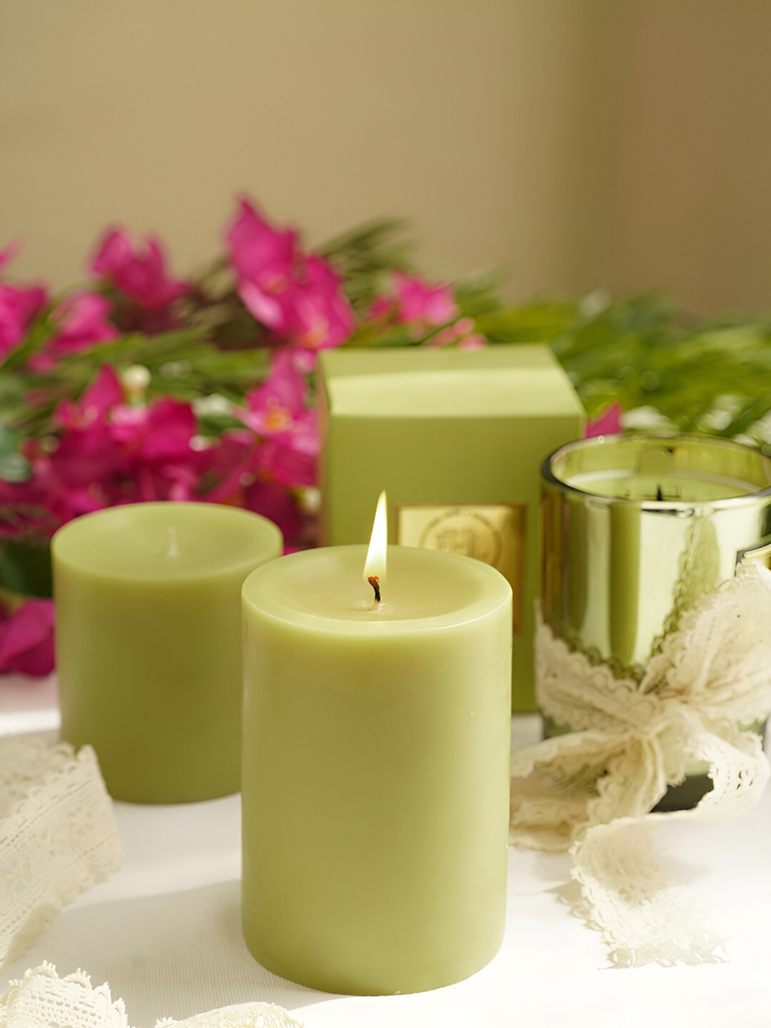 Pure Home and Living Green Lime Basil and Crush Pillar Candle