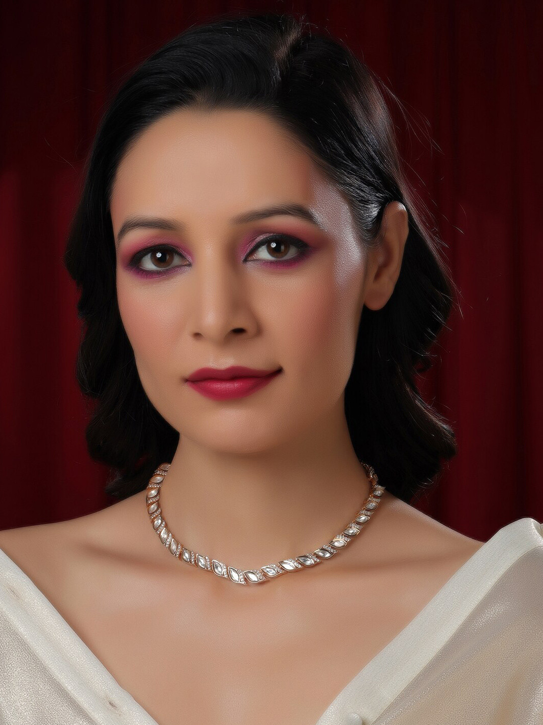 Ruby Raang Brass Gold-Plated Kundan and American Diamond Necklace