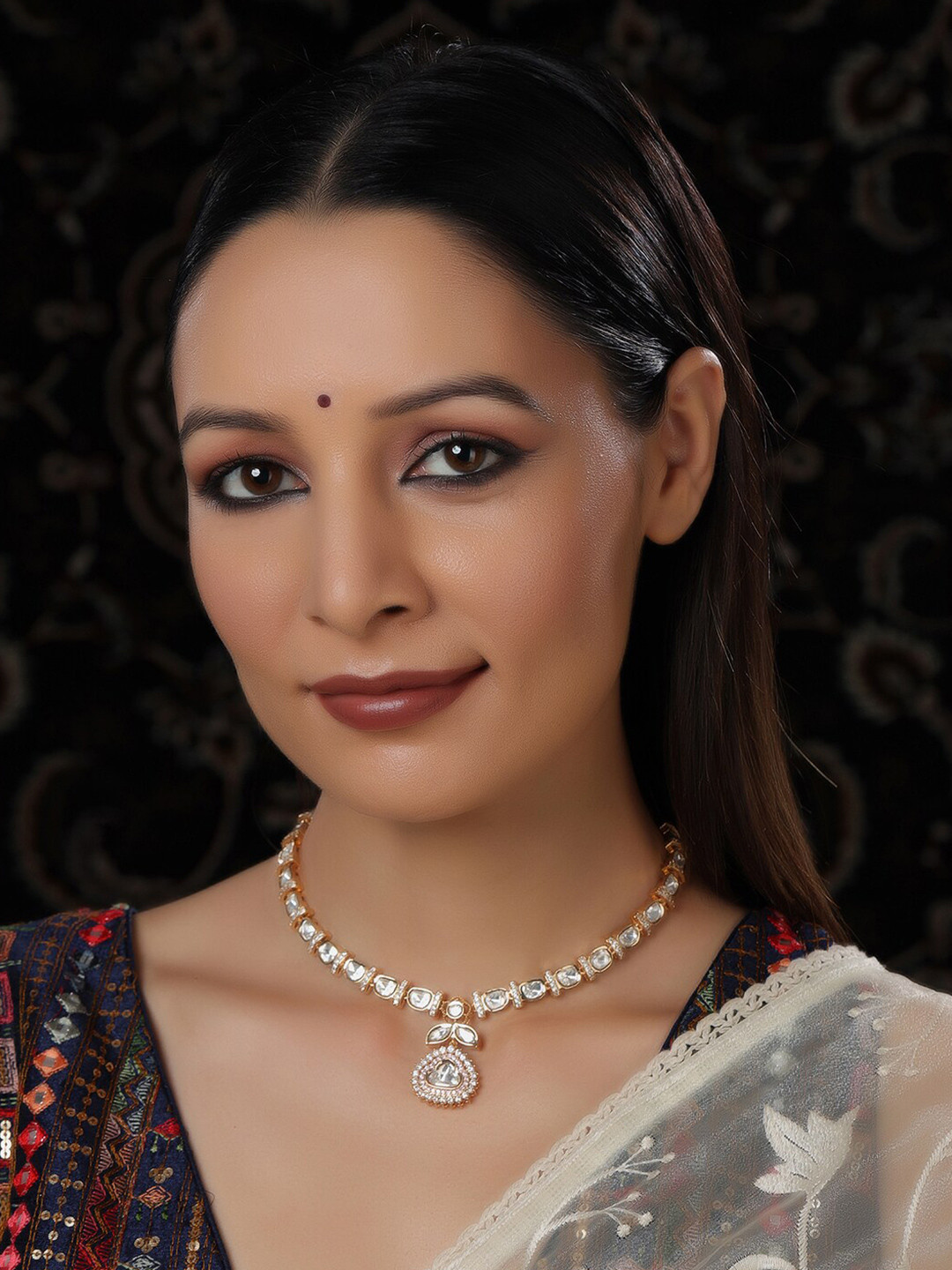 Ruby Raang Brass Gold-Plated American Diamond Necklace