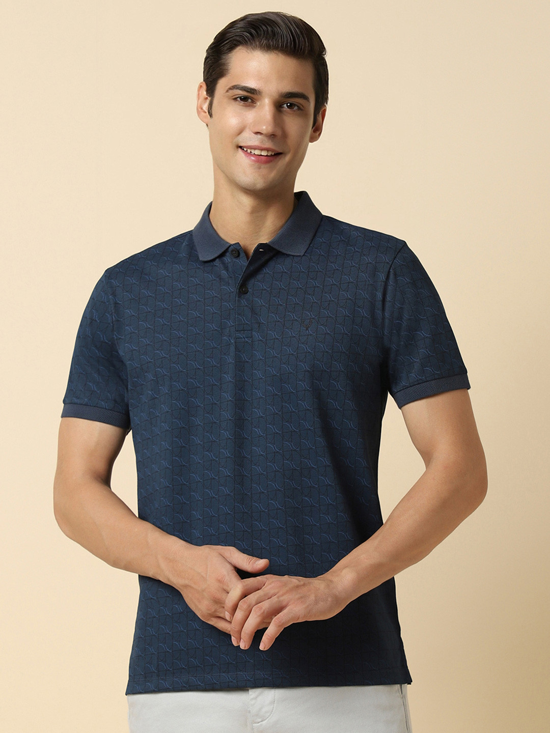 Allen Solly Self Design Polo Collar Cotton T-shirt