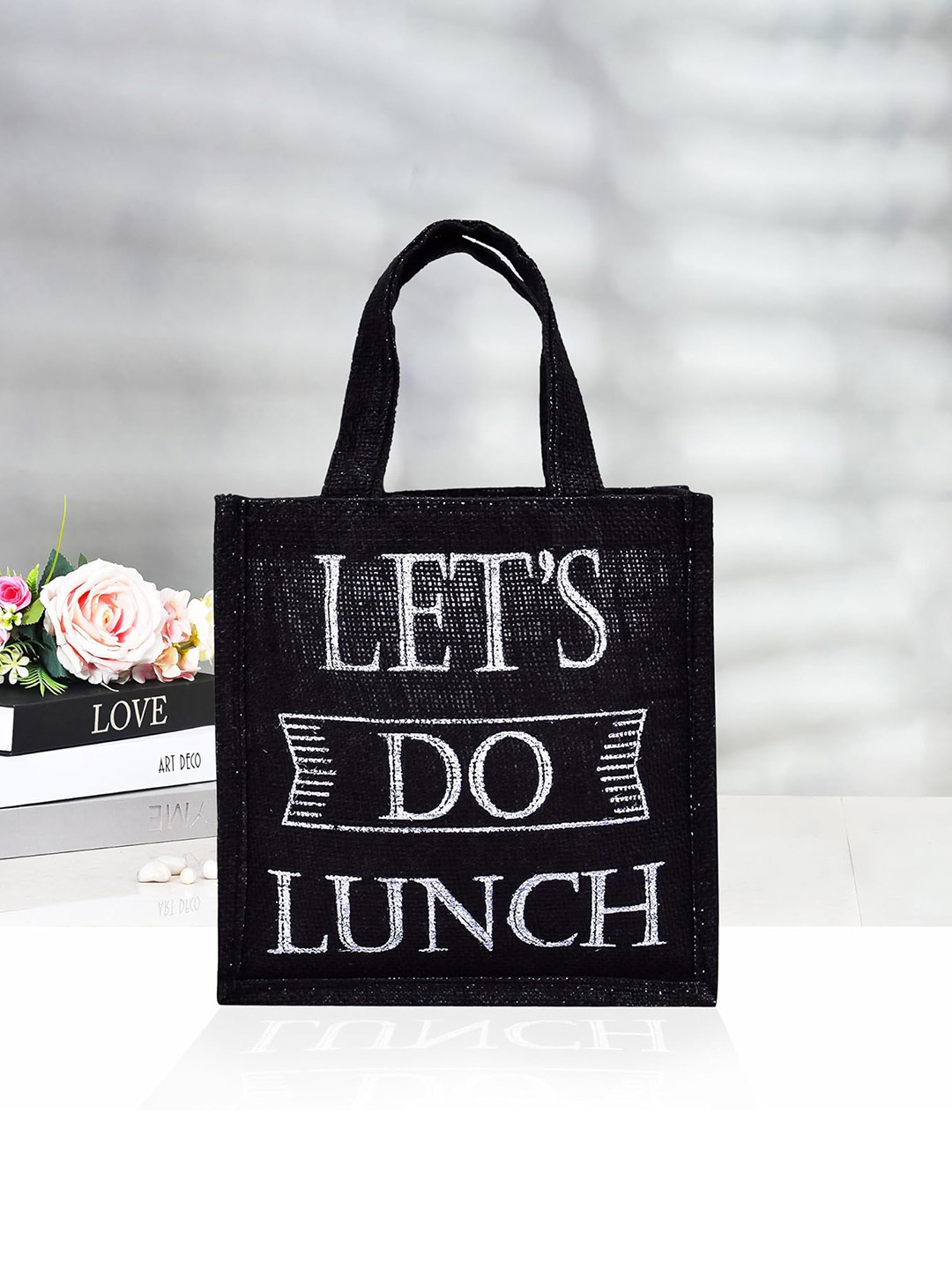 Kuber Industries Jute 'Lets Do Lunch' Lunch Bag