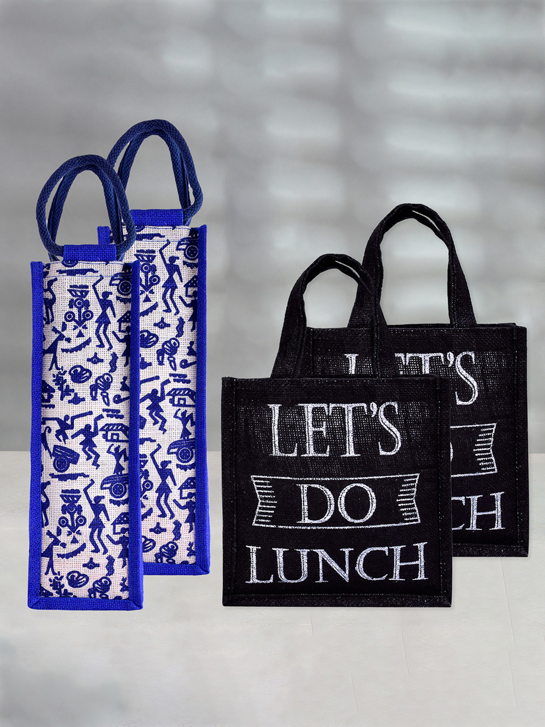 Kuber Industries 4 Pcs Printed Jute Handheld Bag