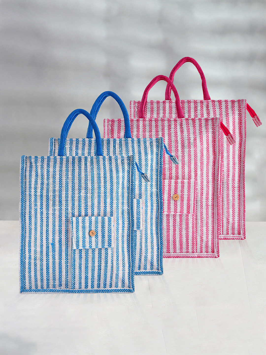 Kuber Industries Set of 4 Striped Carry Shopping Bags