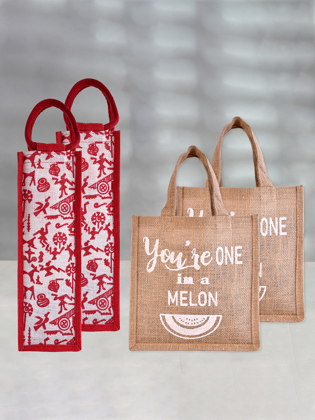 Kuber Industries Set of 4 Printed Lunch & Bottle Bags