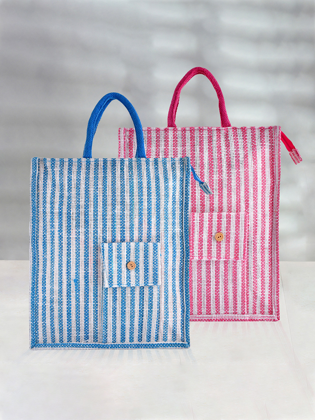 Kuber Industries Set of 2 Striped Shopping Bag