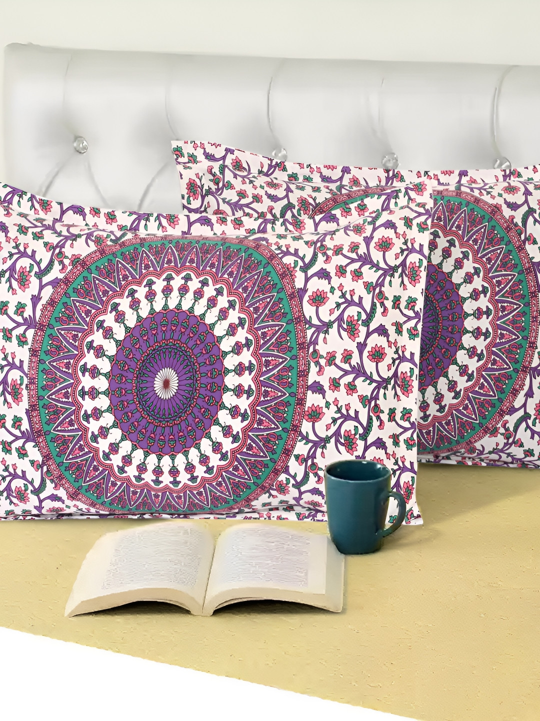 MIYANBAZAZ Purple & White 2 Pieces Self Design Pure Cotton Rectangle Pillow Covers