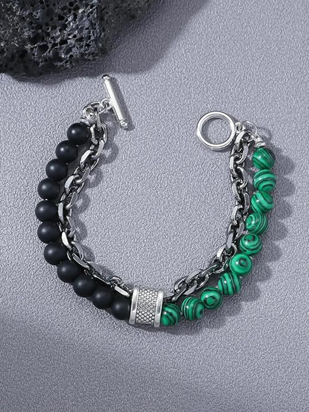 MEENAZ American Diamond Oxidised Silver-Plated Multistrand Bracelet