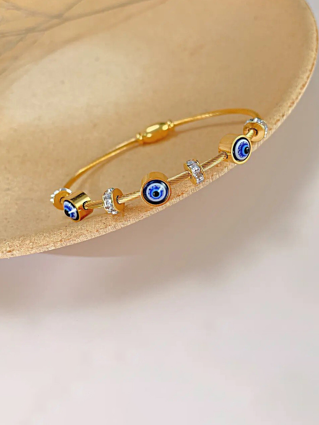MEENAZ American Diamond Evil Eye Gold-Plated Kada Bracelet