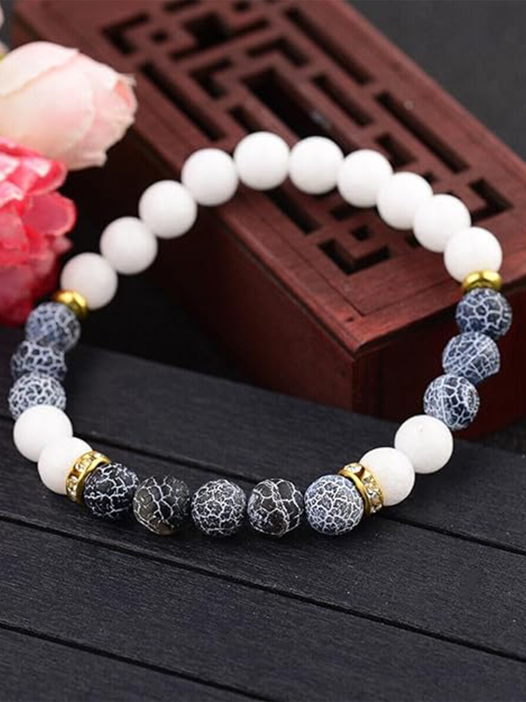 MEENAZ Men Beaded Stainless Steel Bracelet