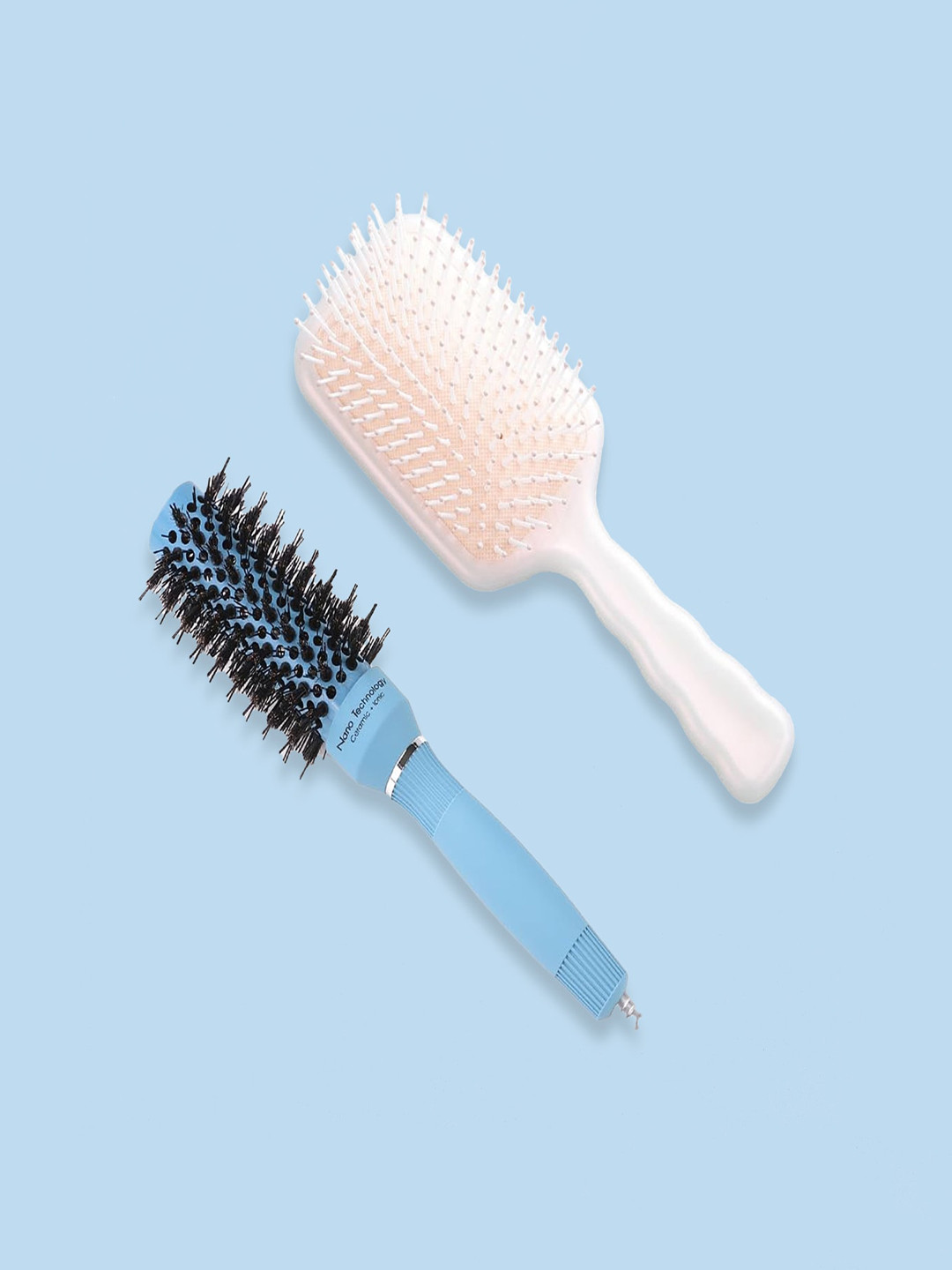 Kuber Industries Set of Bristles Brush & Paddle Hair Brush - Off White & Blue