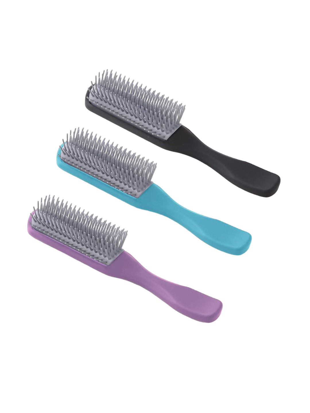 Kuber Industries Set of 3 Flexible Bristles Paddle Hair Brush - Purple-Blue-Black