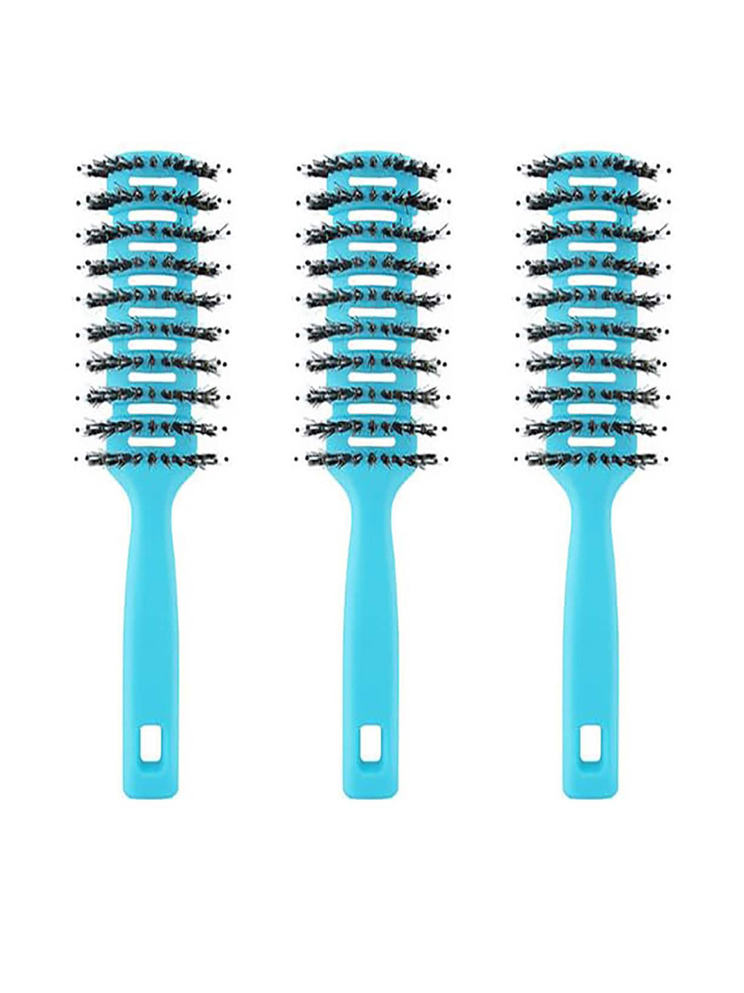 Kuber Industries Set of 3 Flexible Bristles Vent Hair Brush for Quick Drying - Blue