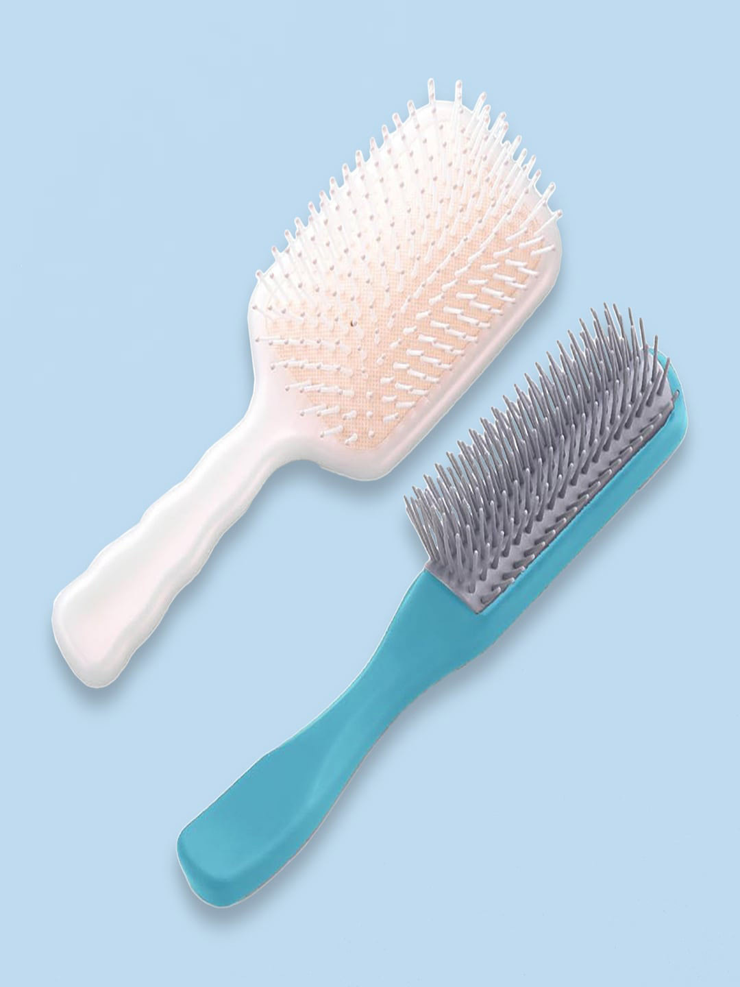 Kuber Industries Set of 2 Flexible Bristles Paddle Hair Brush - Blue & White
