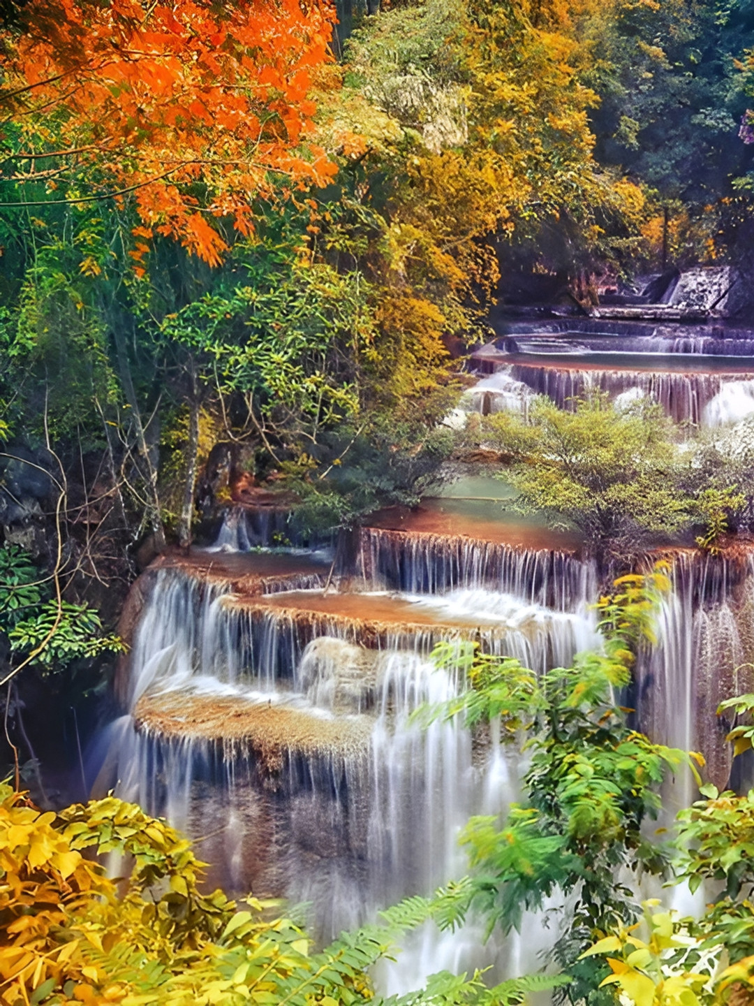 Wallpics Green & White Nature Waterfall Printed Wall Poster