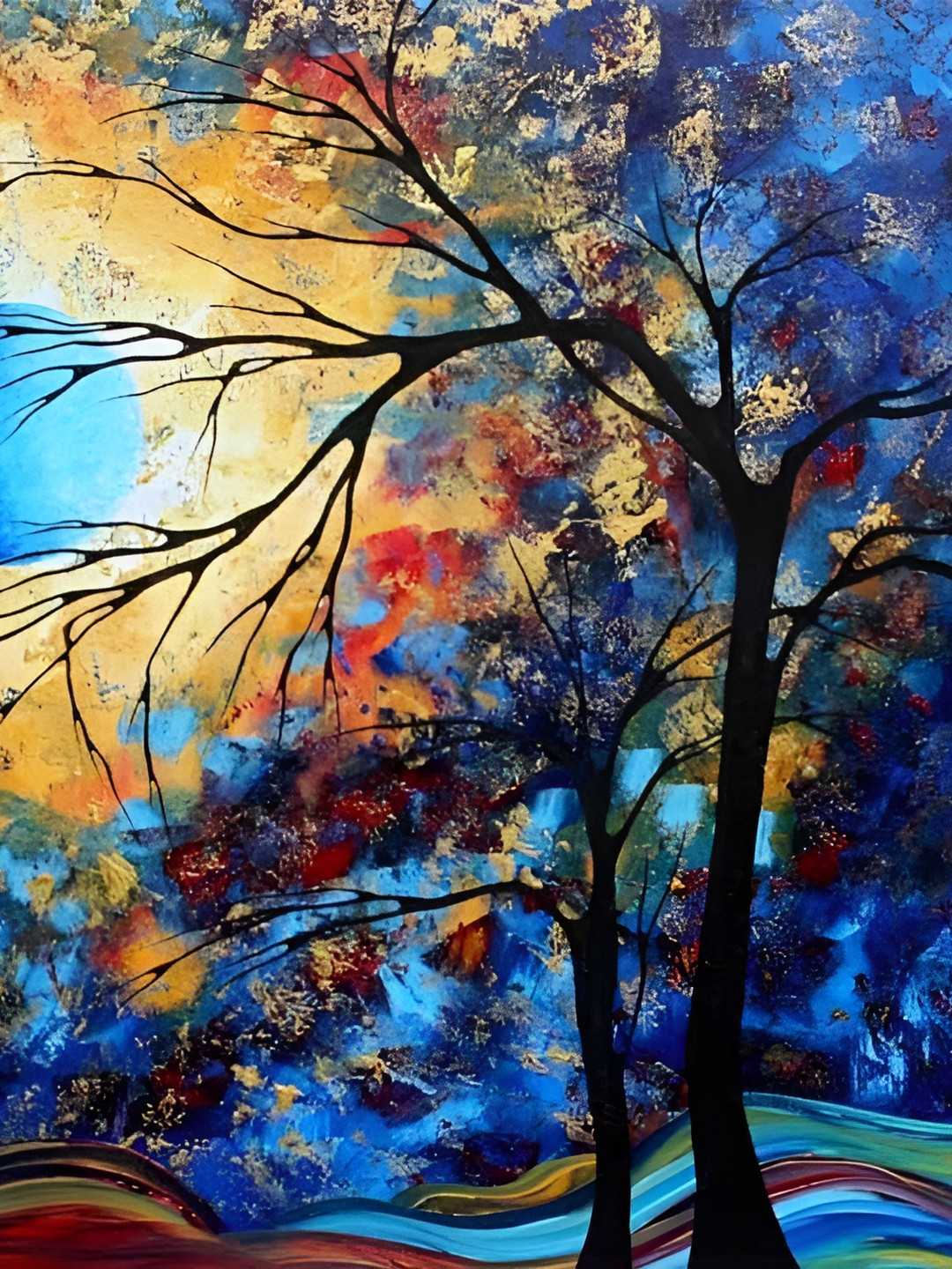 Wallpics Blue & Yellow Nature Painting Wall Poster