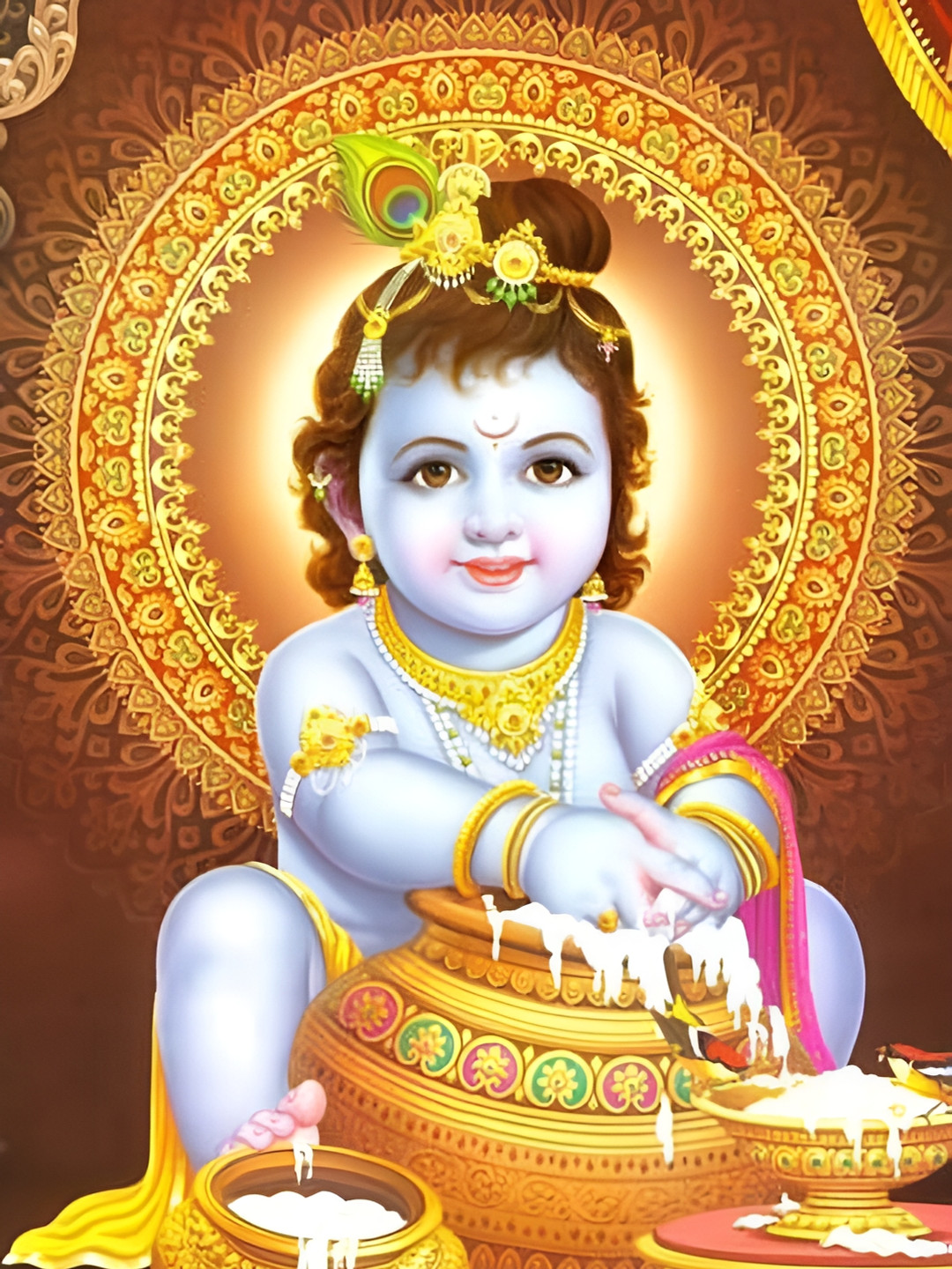 Wallpics Blue & Brown Religious Paper Painting Wall Sticker