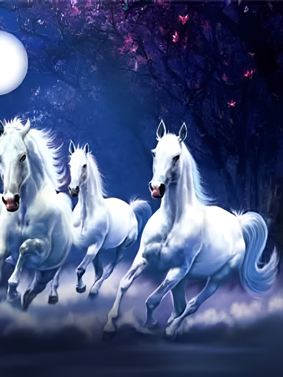 Wallpics White & Blue Running Horses Wall Poster