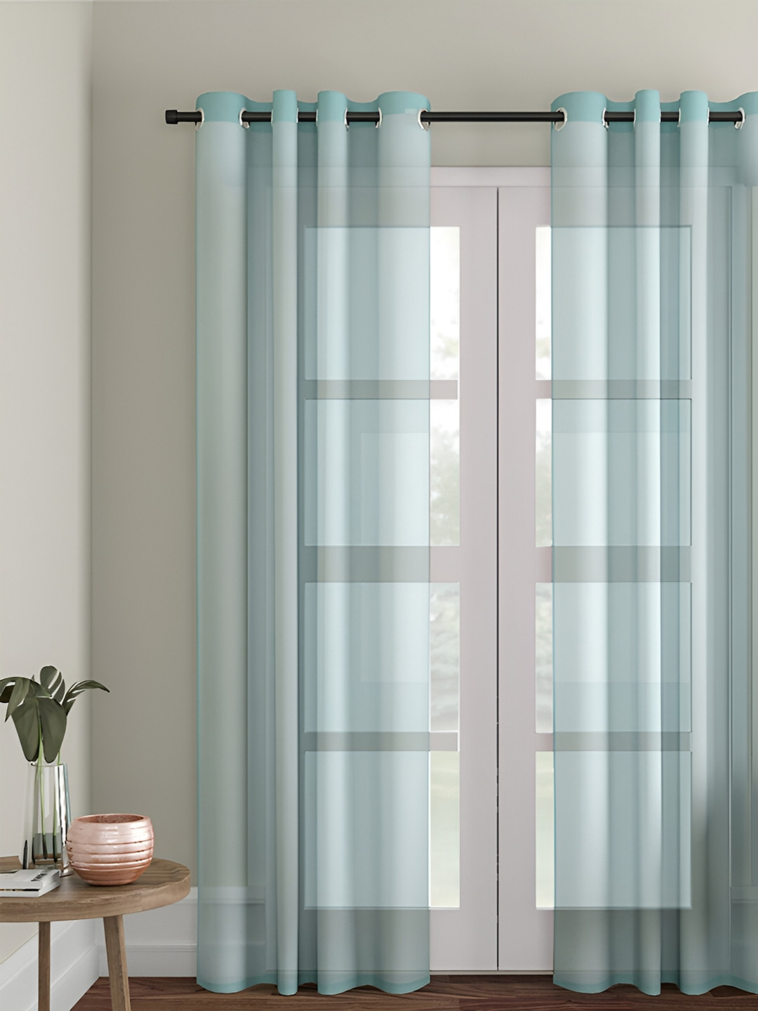 Aura Blue Floral Room Darkening Long Door Curtain