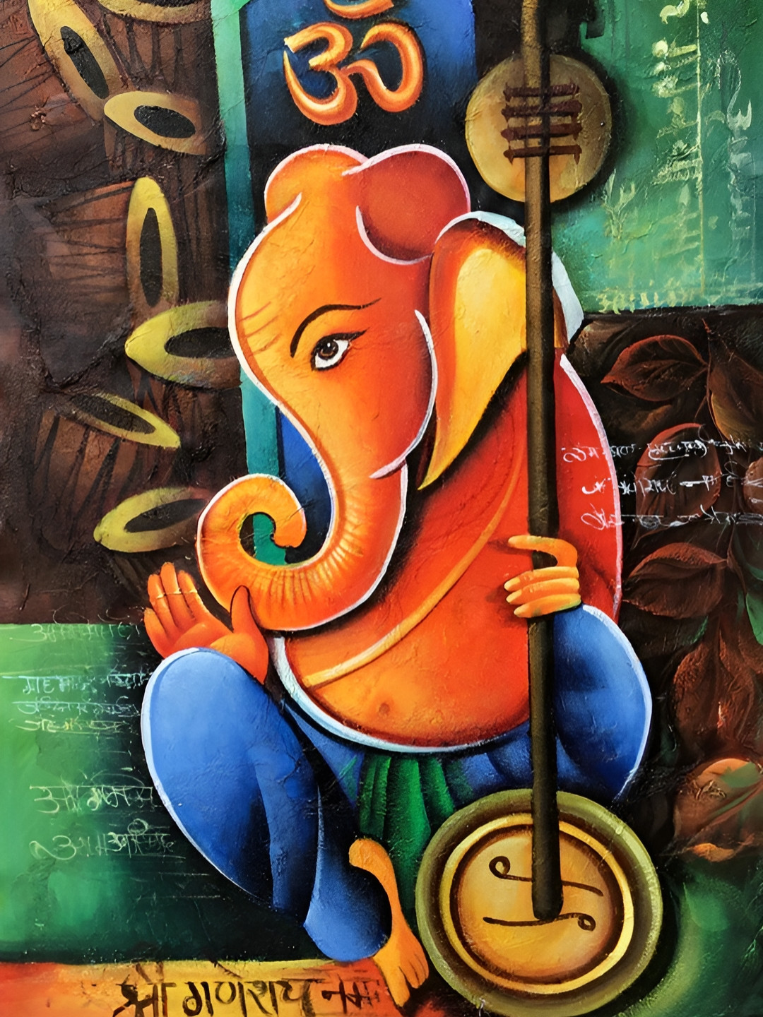 Wallpics Orange Colored & Green  Printed High Quality Waterproof Wall Poster