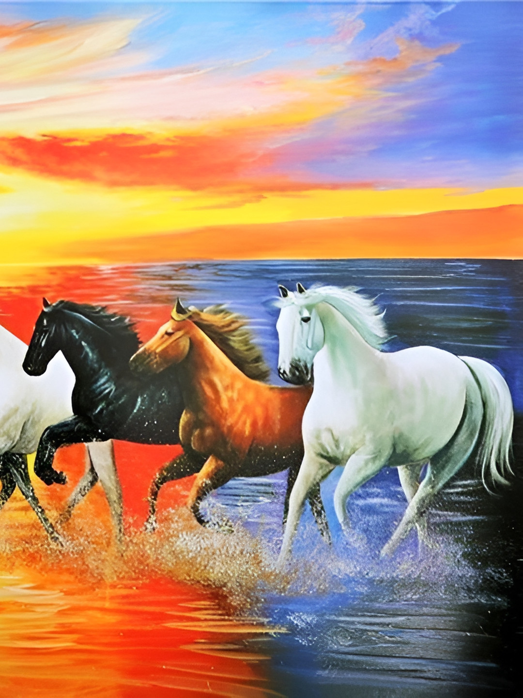 Wallpics Orange & Blue Running Horses Paper Wall Poster