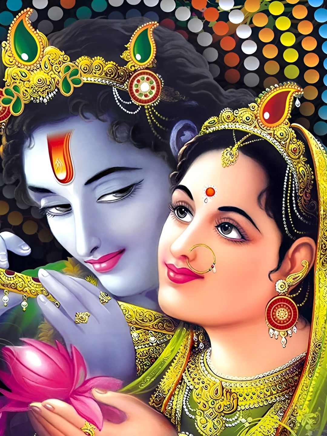 Wallpics Blue & Green Radha Krishna Religious Wall Poster