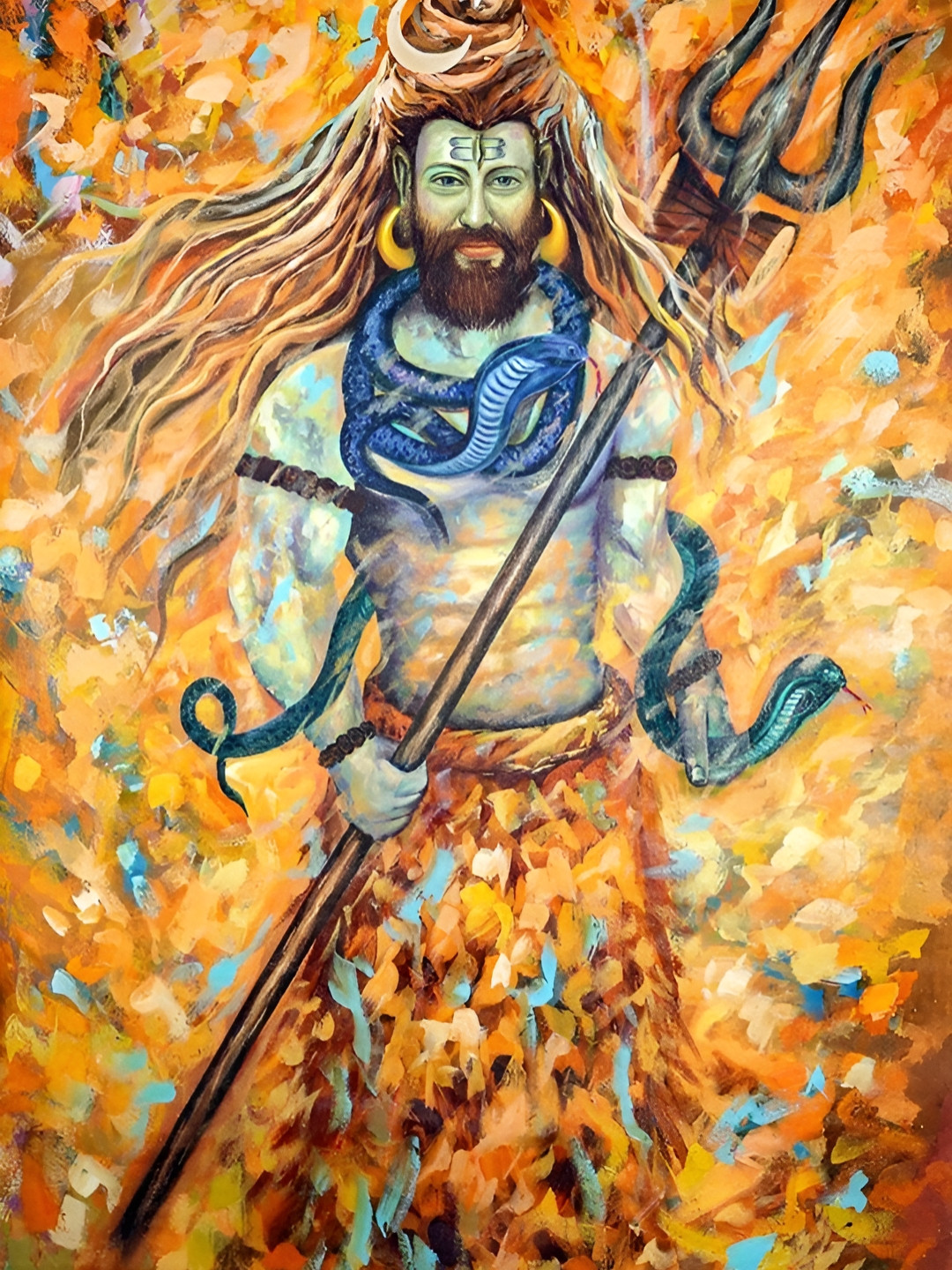 Wallpics Orange & Blue Lord Shiva Religious Wall Poster