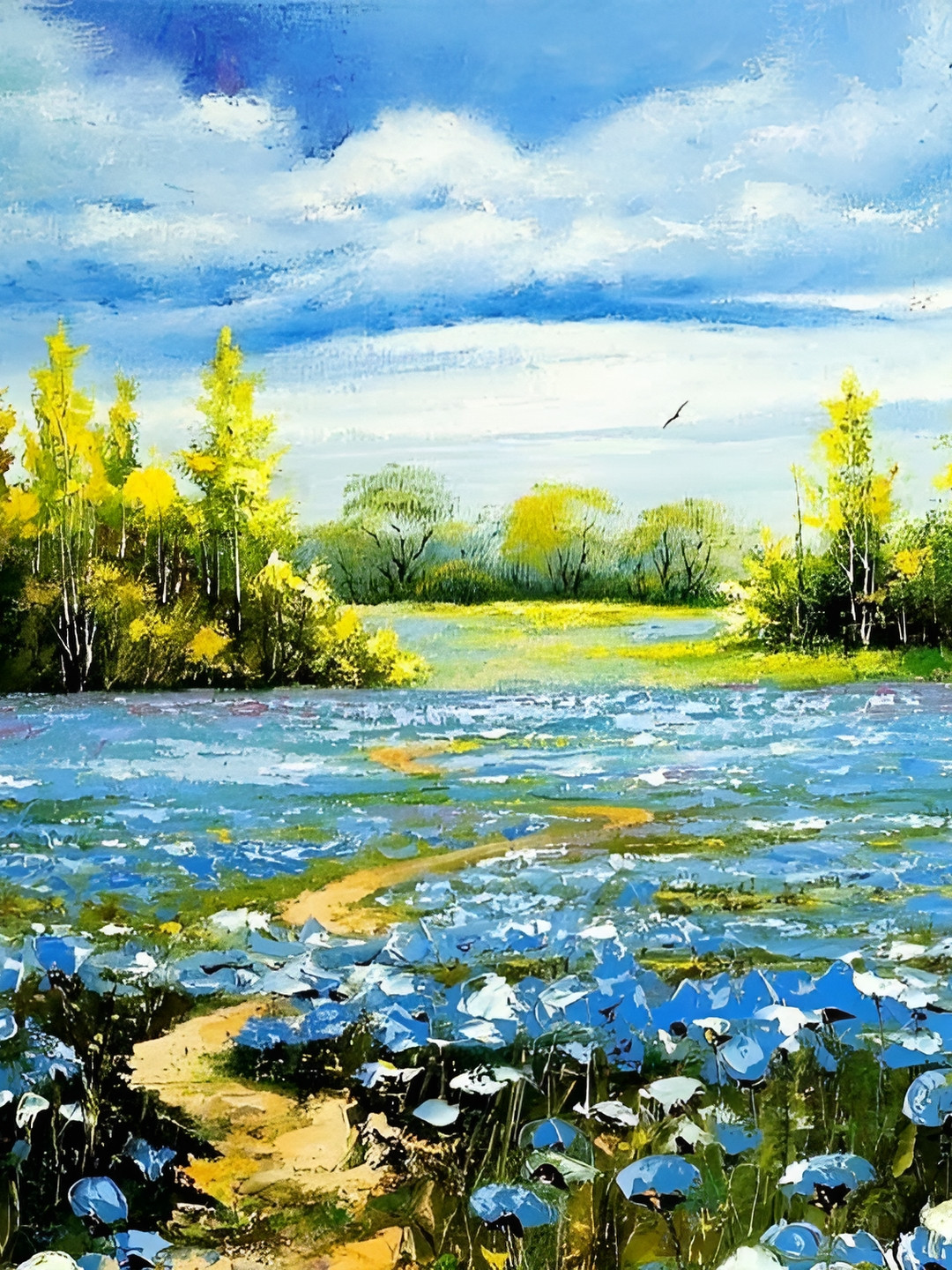 Wallpics Blue & Green Paper Painting Wall Sticker