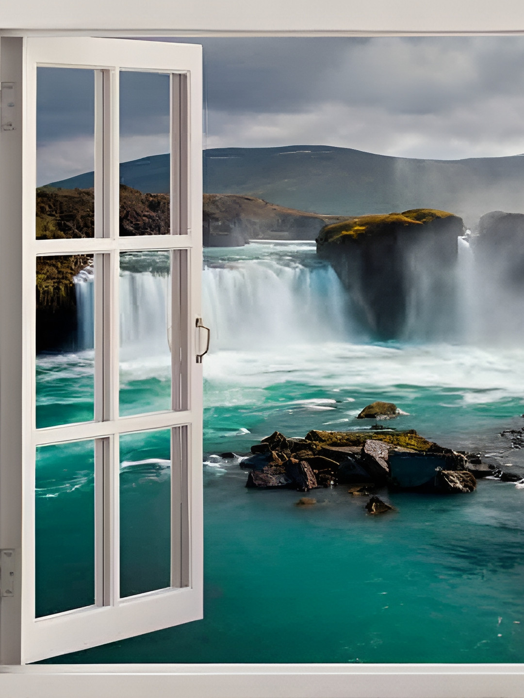 Wallpics Green & White Waterfall Printed High Quality Waterproof Wall Poster