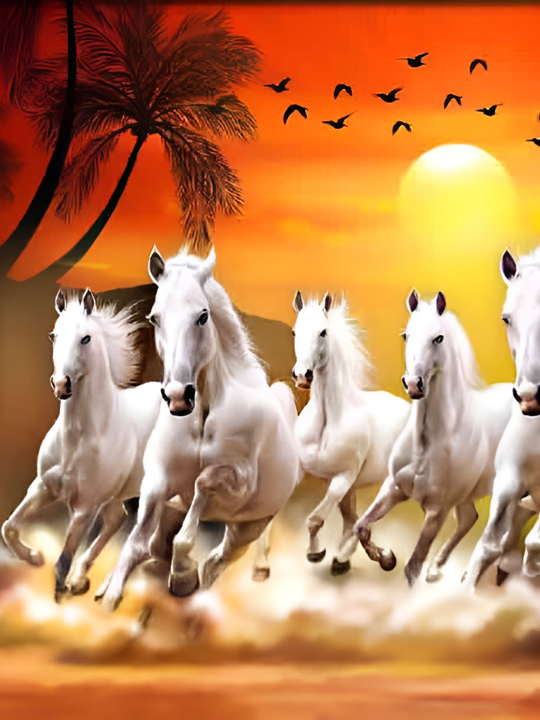 Wallpics Orange & White Running Horses Wall Poster