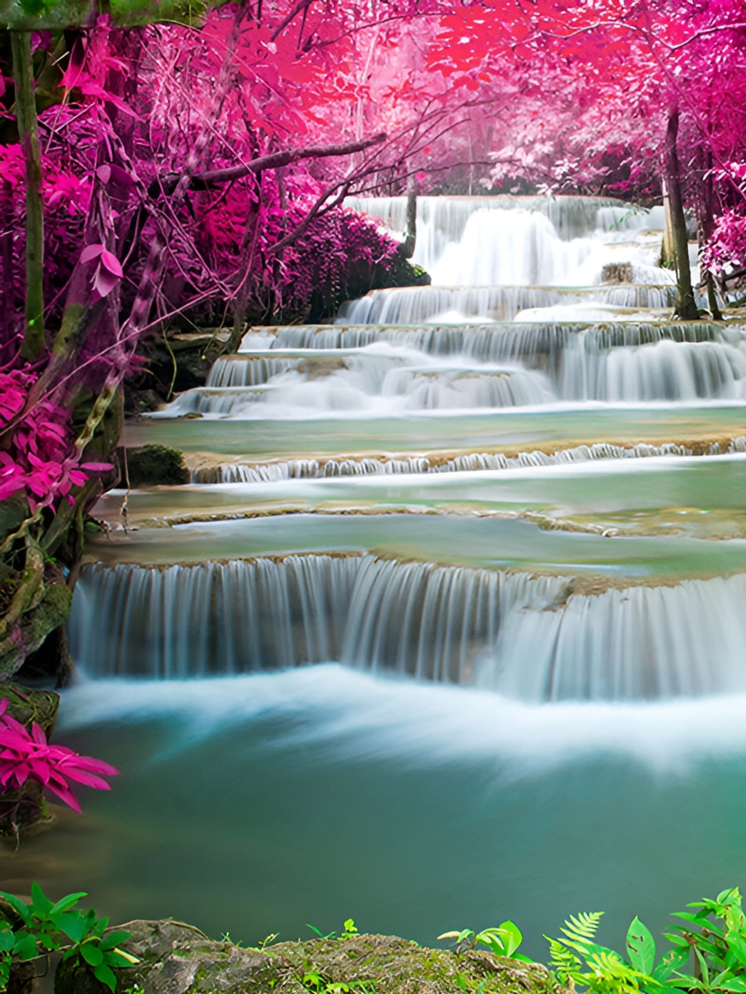 Wallpics Rose Gold & Green Waterfall Wall Poster