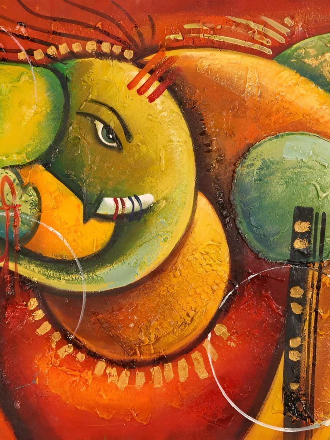 Wallpics Orange Coloured & Blue Ganesh Ji Printed Religious Waterproof  Wall Poster