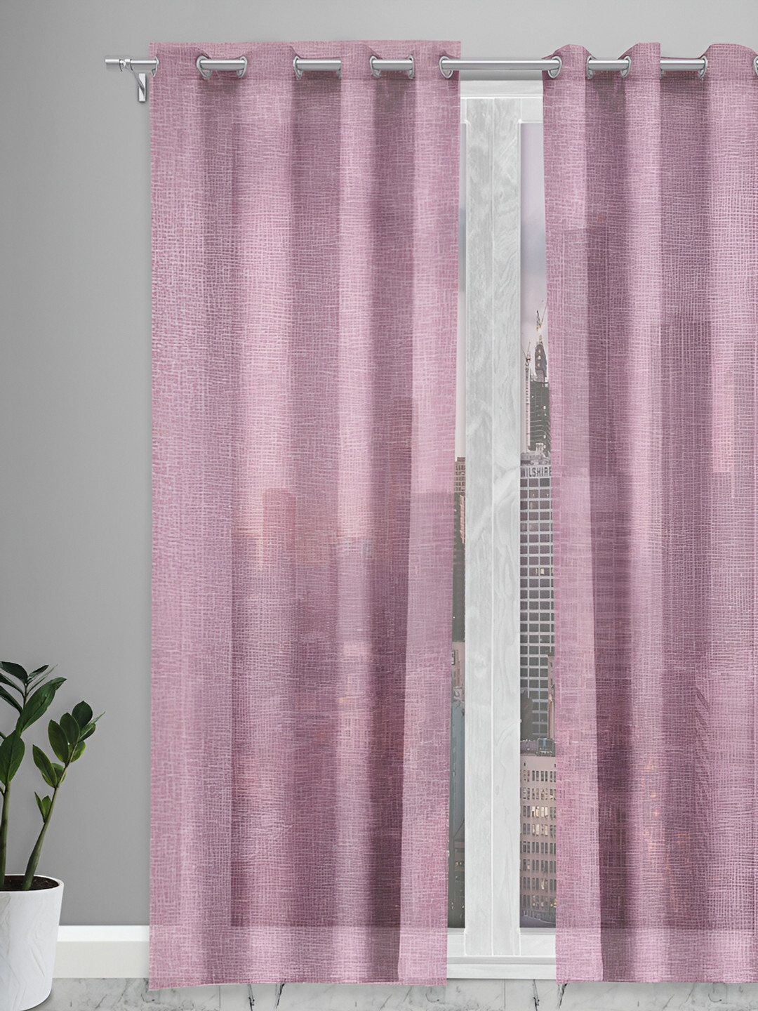 Aura Pink Sheer Door Curtain