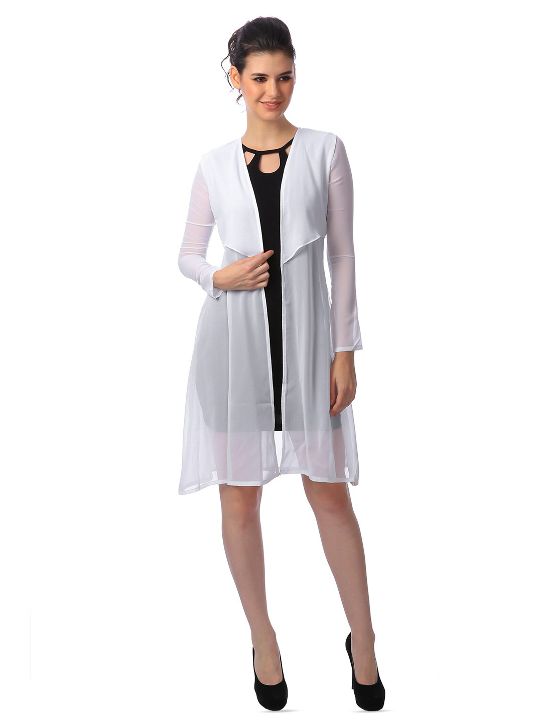 Cation White Long Sleeves Longline Shrug