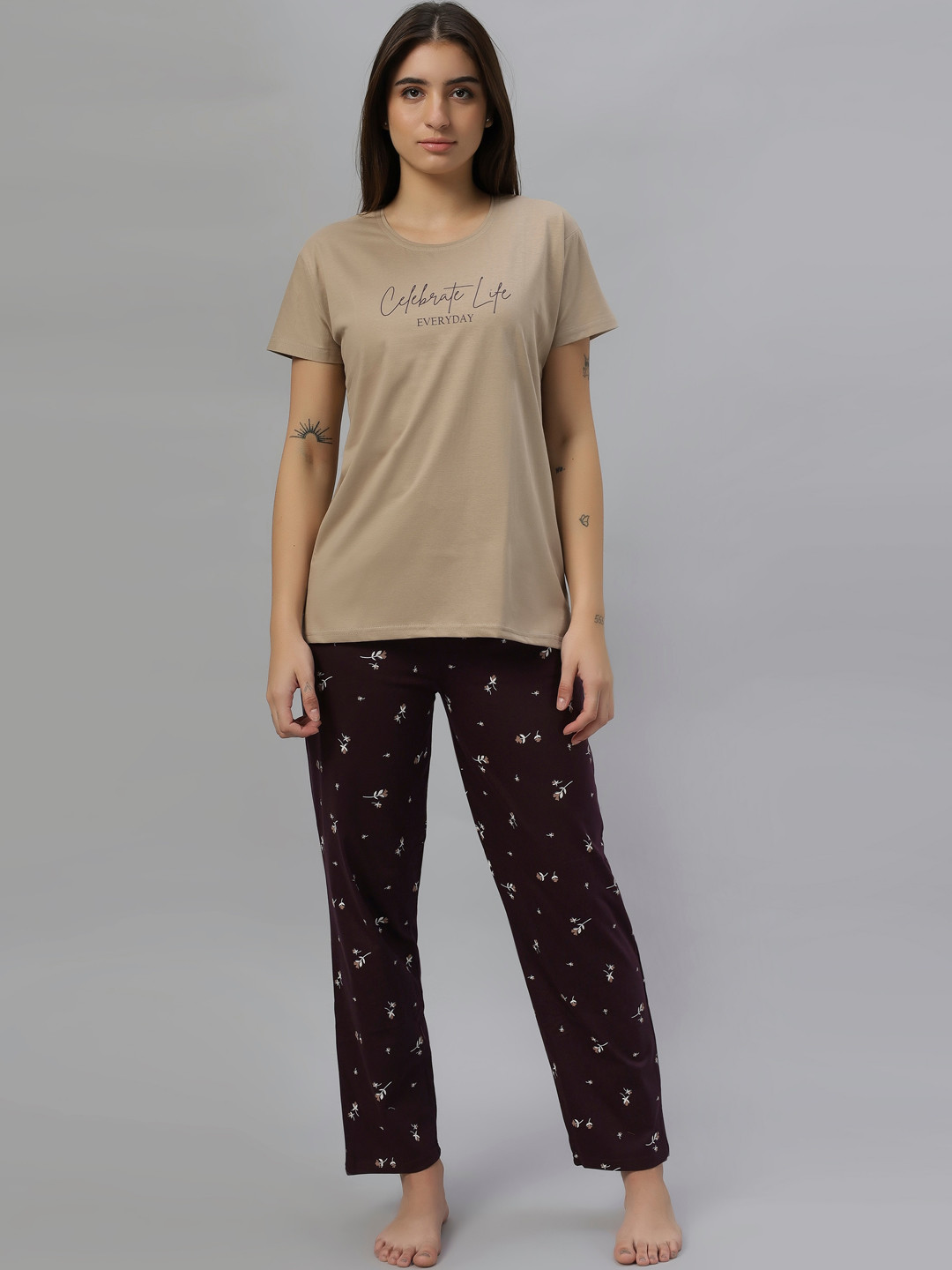 DZZO Printed Round Neck Pure Cotton Night suit